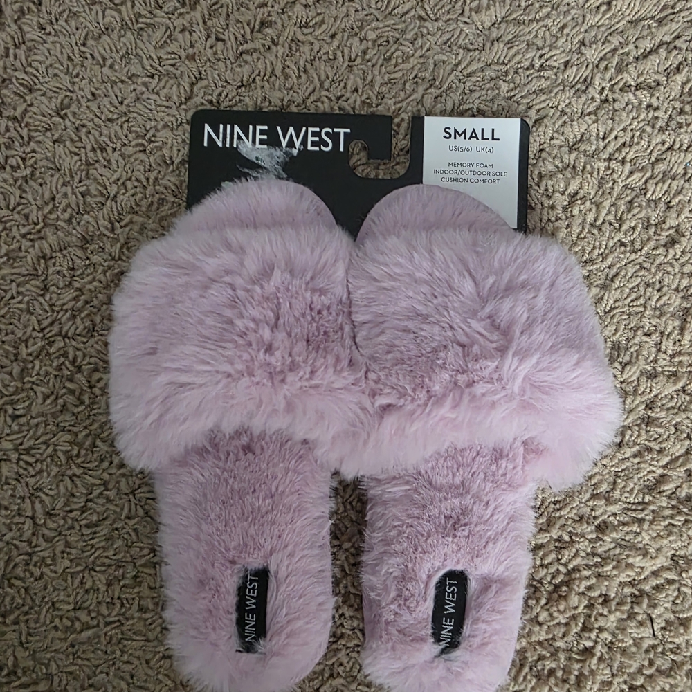 Nine West Women's Pink Fuzzy Slippers